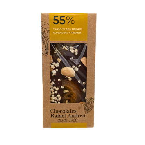 Tableta de chocolate 55% con almendras y naranja